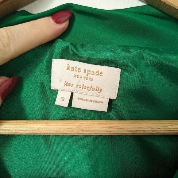 Kate Spade emerald pine green silk Mariel cut out bow v-neck cap sleeve blouse - Picture 3 of 6